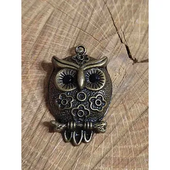 Přívěsek sova s květy barva staromosaz