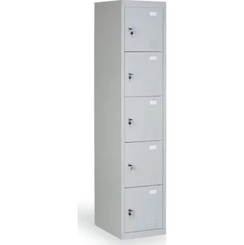 Šatní skříň Corping Šatní skříňka S2 s úložnými boxy, 5 boxů, 1820 x 380 x 500 mm, demont, cylindrický zámek, šedé dveře