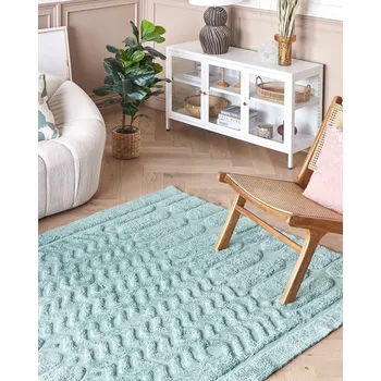 Koberec Koberec Mátový Bavlna 140 x 200 cm Geometrický vzor Ručně všívaný huňatý tkaný Obývací pokoj Ložnice Boho Beliani