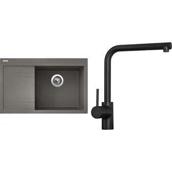 Granitový dřez Set Sinks G6354 (dřez Rim 780 P Truffle 54 pravý + baterie Elka Černá matná)