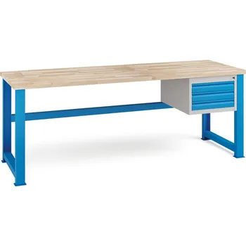 Dílenský stůl Kovona Dílenský stůl KOVONA, 3 zásuvky na nářadí, buková spárovka, pevné nohy, 2100 mm