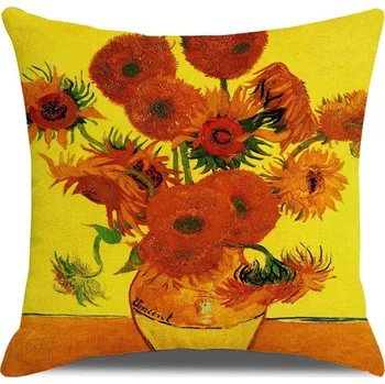 Povlak na dekorativní polštářek Bavlissimo Žlutozelený povlak na polštář s obrazem Slunečnice od Vincenta Van Gogha