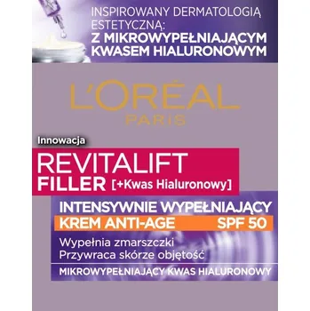 Pleťová kosmetika L'Oreal Paris, Revitalift Filler [HA] SPF50 intenzívny vyplňujúci krém na tvár proti známkam starnutia 50ml