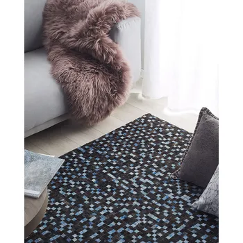 Koberec Koberec obdélníkový hnědo modrý kožený mozaika vzor patchwork 160 x 230 cm boho rustikální styl pro obývací pokoj Beliani