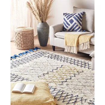 Koberec Koberec béžový bavlna 160 x 230 cm geometrický vzor ručně zdobený ložnice obývák Beliani