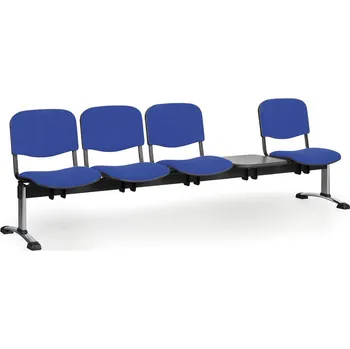 Corping Čalouněná lavice do čekáren VIVA, 4-sedák, se stolkem, modrá, chromované nohy