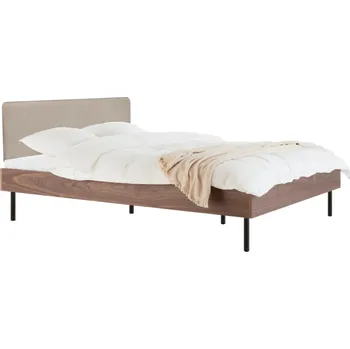 Postel noo.ma Ořechová dvoulůžková postel Streiko 180 x 200 cm s béžovým čelem a roštem