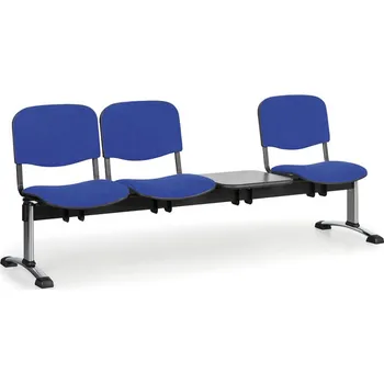 Corping Čalouněná lavice do čekáren VIVA, 3-sedák, se stolkem, modrá, chromované nohy