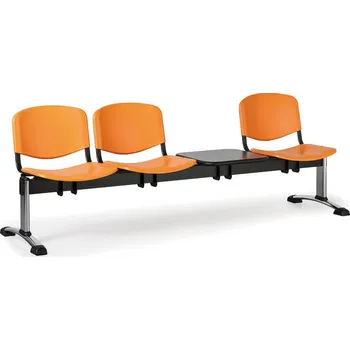 EUROSEAT Plastová lavice do čekáren ISO, 3-sedák, se stolkem, oranžová, chrom nohy