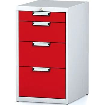 Alfa 3 Dílenský zásuvkový box na nářadí MECHANIC, 4 zásuvky, 480 x 600 x 840 mm, červené dveře