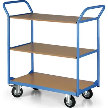 Policový vozík, 3 police 450x700 mm, kola 125 mm s černou pryží