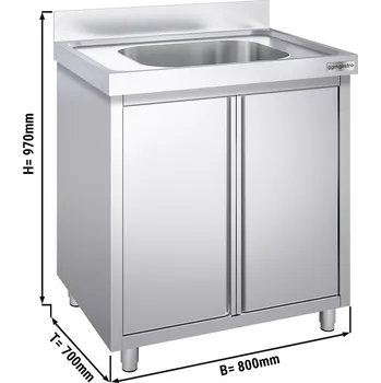 Kuchyňská skříňka G.Gastro Dřezová skříňka PREMIUM z nerezové oceli - 0,8 m - 1 dřez - D 50 x Š 50 x H 30 cm