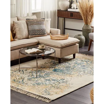 Koberec Koberec žlutá zelená a béžová viskóza 160 x 230 cm orientální vzor vintage design obývací pokoj ložnice Beliani