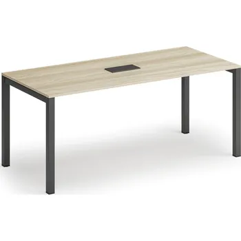 Konferenční stolek Jednací stůl PRIMO SQUARE, 180x80 cm, dub přírodní + stolní zásuvka TYP II, černá