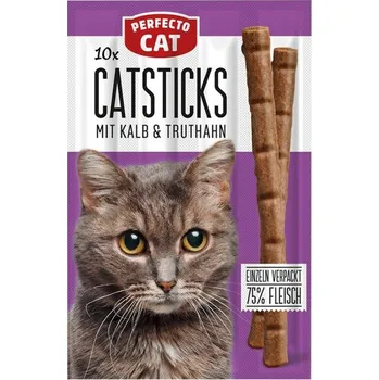 Krmivo pro kočku Pamlsky pro psy a kočky Perfecto Cat Masové tyčky s telecím & krůtím masem 14cm 10ks / 50g (10 x 5g)