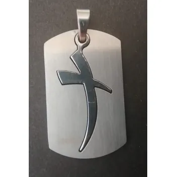 Přívěsek Ocelový přívěsek - destička a v ní nepravidelný křížek