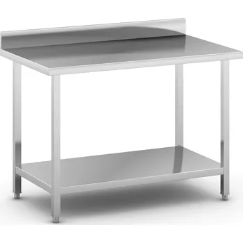 Dílenský stůl Nerezový pracovní stůl s policí a ohrádkou, 1200 x 700 x 850 mm