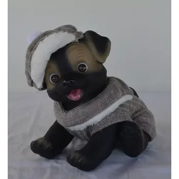 plyšák Černo-hnědý pejsek v pleteném overalu od RosaToys (BLACK DOG 23 CM )