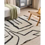 Koberec světle béžový a černý polyester 160 x 230 cm geometrický vzor moderní minimalistický design obývací pokoj Beliani