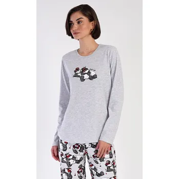 Dámské pyžamo Vienetta Dámské pyžamo dlouhé Enjoy Barva: Šedá - světle, Velikost: XL