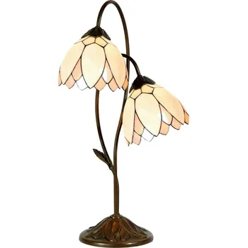 Lampička Clayre&Eef Stolní lampa v Tiffany stylu Liliana, 2zdrojová krémová, tmavě hnědá 2 x 25 W - Doprava zdarma