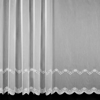 Organzová záclona 246903, vyšívané vlnky s kvítky, s bordurou, bílá výška 180cm ( v metráži)