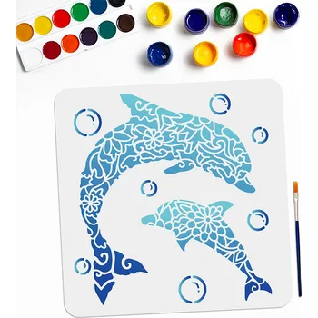 Plastová šablona, DELFÍNI S BUBLINAMA, 30x30 cm, 1 kus