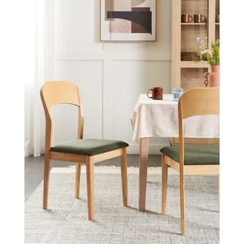 Jídelní židle Sada 2 jídelních židlí tmavě zelená polyesterové čalounění světle hnědé kaučukové dřevo tradiční styl kuchyň jídelna Beliani