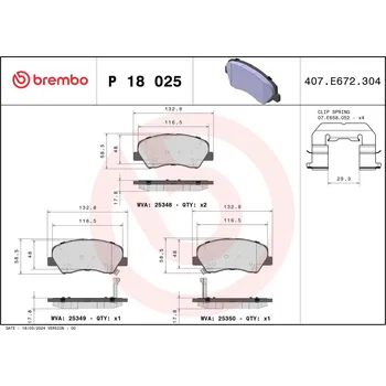 Brzdová destička Sada brzdových destiček, kotoučová brzda BREMBO P 18 025