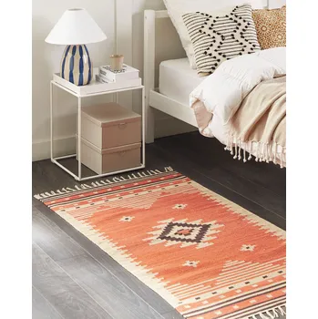Koberec Kelimový koberec oranžový bavlněný 80 x 150 cm obdélníkový obojstranný geometrický vzor tradiční design Beliani