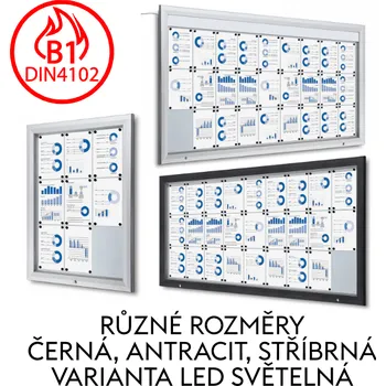Reklamní Protipožární uzamykatelná vitrína typu T Formát 4xA4 - Stříbrná (SCT4xA4PH)