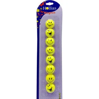 Dekorativní magnet Sada magnetů SMILE žlutý 8ks, sada 2cm