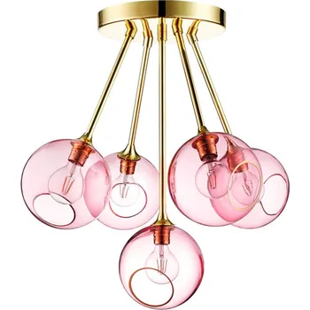 DESIGN BY US Stropní svítidlo Ballroom Molecule, růžové, sklo, 5 světelných zdrojů - Ø stínidla 20 cm; Ø stříšky 31 cm růžová, zlatá 5 x 40 W - Doprava zdarma