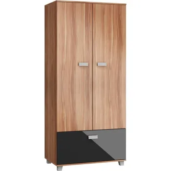 Šatní skříň Skříň KEATING, švestka wallis/černý lesk, 5 let záruka + vyzvednutí ZDARMA