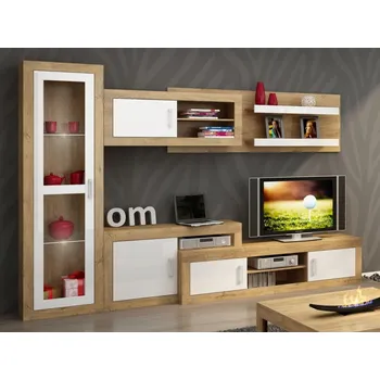 Obývací stěna Obývací stěna GOUDINI 3, dub burgundský/bílý lesk, 5 let záruka + vyzvednutí ZDARMA