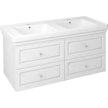 Nábytek VIOLETA dvojumyvadlová skříňka 116x52x49cm + rockstone deska, bílá pololesk / shining grey