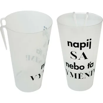 Jednorázové nádobí Kelímek Vraťák s klipem 500 ml, PP, transparentní, potisk Napij sa nebo ťa vyměním!