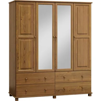 Šatní skříň Skříň 4D BHAGIRA 4, šíře 180 cm, masiv borovice, moření: dub + vyzvednutí ZDARMA