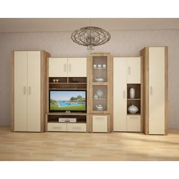Obývací stěna Obývací stěna WUBIN 3, craft zlatý/krém/craft zlatý, 5 let záruka + vyzvednutí ZDARMA