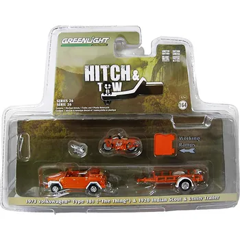 autíčko Volkswagen 181 1973 + motorka Indian Scout 1920 + přivěs 1:64 VW 181 " The Thing " s přívěsem a motorka Indian Scout - sada