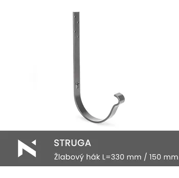 okap STRUGA Žlabový hák délka 330 mm - 150 mm stříbrná (RAL 9006)