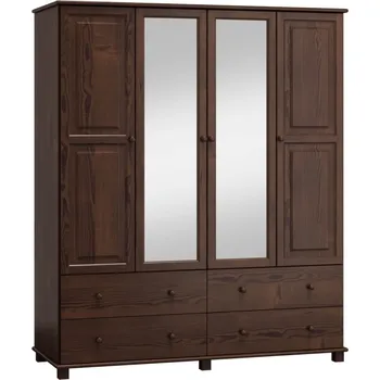 Šatní skříň Skříň 4D BHAGIRA 4, šíře 180 cm, masiv borovice, moření: ořech + vyzvednutí ZDARMA