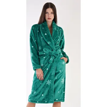 Dámský župan Vienetta Dámský župan dlouhý se šálovým límcem Vločky Barva: Zelená, Velikost: XL