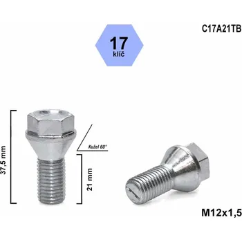 Šroubek na kolo Kolový šroub M12x1,5x21 kužel s krátkou hlavou, klíč 17, C17A21TB výška 37,5