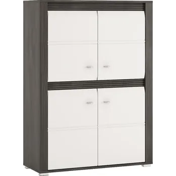 Komoda SICERAR komoda 4D, norská borovice černá/bílý lesk + vyzvednutí ZDARMA