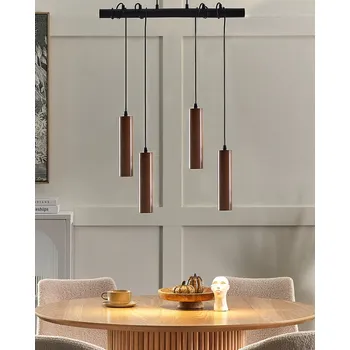 Svítidlo Závěsná lampa tmavé dřevo železná základna dubové dřevo stínidlo 4 světla příslušenství osvětlení Beliani