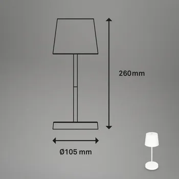 Venkovní osvětlení Briloner Stolní lampa LED Piha s dobíjecí baterií, bílá LED 2,6 W celkem