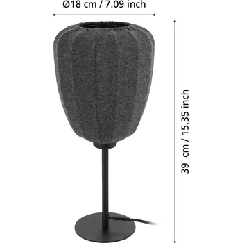 Lampička EGLO Stolní lampa Barlaston, výška 39 cm, černá/šedá, kov/látka - Ø základny 12 cm černá, tmavě šedá 1 x 40 W - Doprava zdarma
