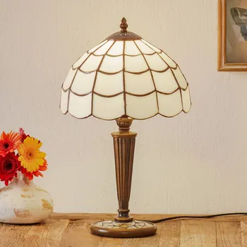 Lampička Clayre&Eef Stolní lampa Wiebke v Tiffany stylu bílá, bronzová 1 x 40 W - Doprava zdarma