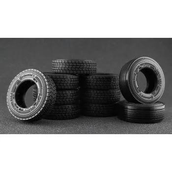 autíčko Sada pneumatik R22,5 pro tahač 6x4 vysoký profil 1:50 Pneu pro tahač 6x4 vysoký profil (sada 6 ks) - příslušenství pro modely DAF, MAN, MB, Scania, Volvo, Renault, Premium, TATRA, Iveco